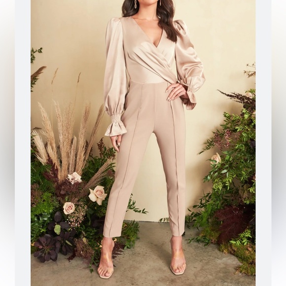 Lavish Alice Satin Mix Faux Wrap Tailored Jumpsuit Size 4 (UK 8) - Picture 1 of 14